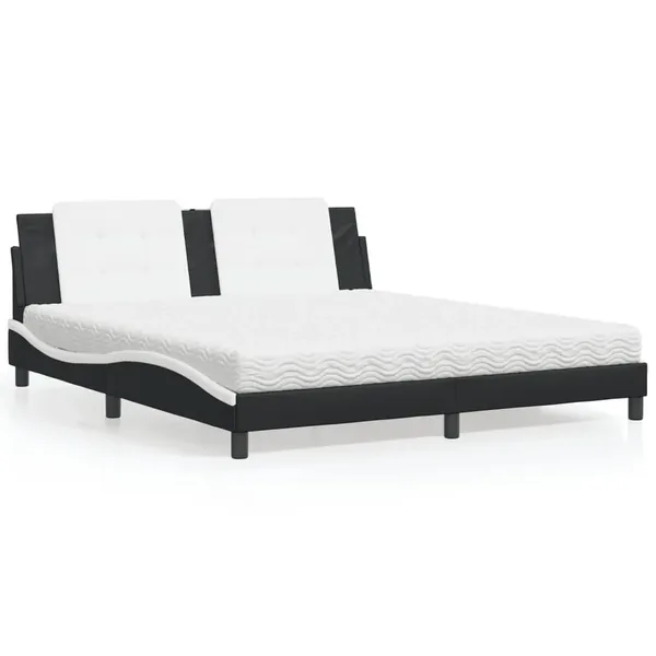Lit avec matelas Zadar noir et blanc 180x200 cm similicuir