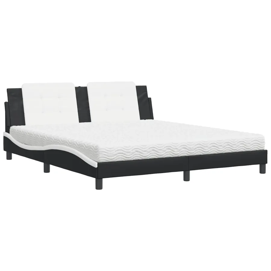 Lit avec matelas Zadar noir et blanc 180x200 cm similicuir - 2