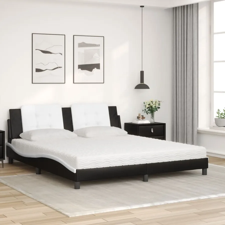 Lit avec matelas Zadar noir et blanc 180x200 cm similicuir - 3
