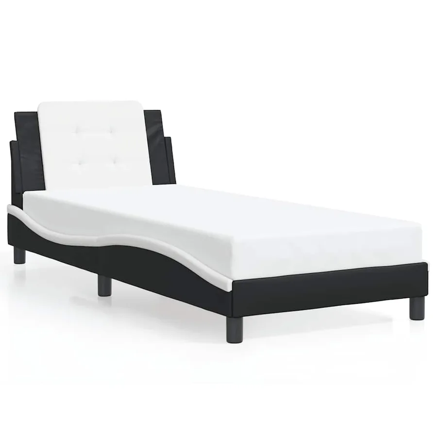 Cadre de lit sans matelas Zadar noir et blanc 100x200 cm similicuir - 2