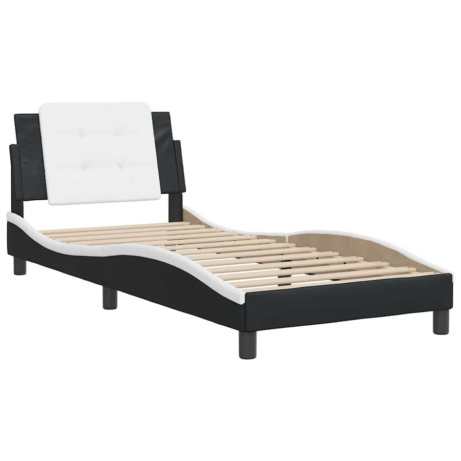 Cadre de lit sans matelas Zadar noir et blanc 100x200 cm similicuir - 3