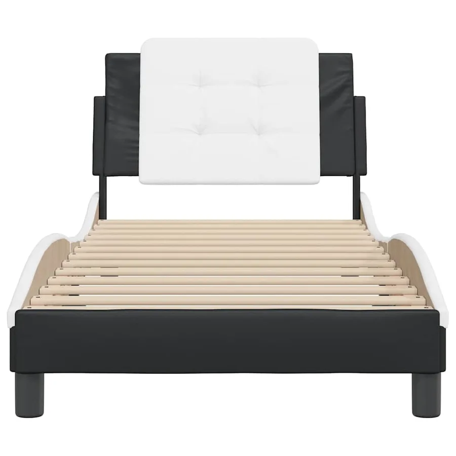 Cadre de lit sans matelas Zadar noir et blanc 100x200 cm similicuir - 4