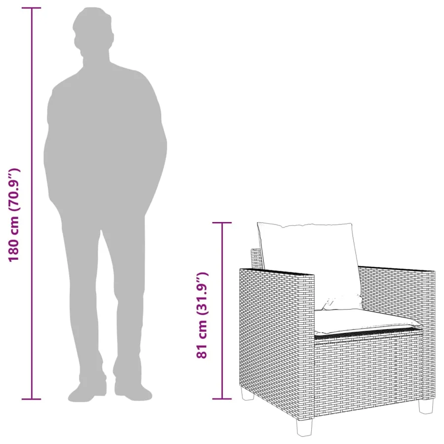 Ensemble de bistro 3 pcs avec coussins gris résine tressée - 12