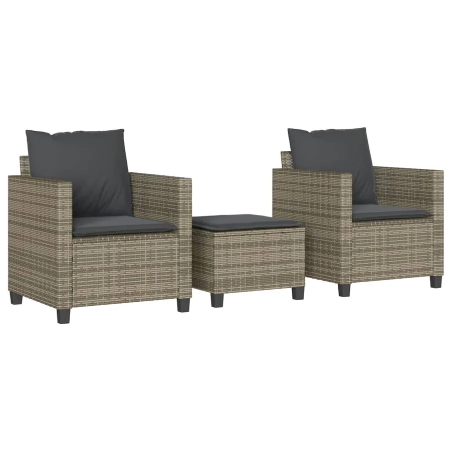 Ensemble de bistro 3 pcs avec coussins gris résine tressée - 2