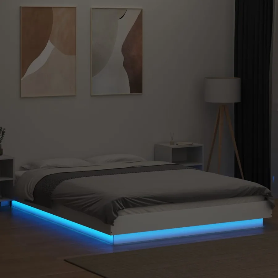 Cadre de lit avec lumières LED sans matelas blanc 140x190 cm - 4