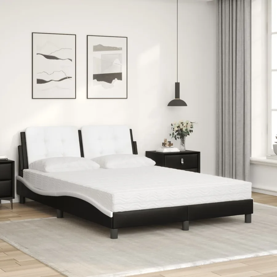 Cadre de lit sans matelas Zadar noir et blanc 140x190 cm similicuir - 3