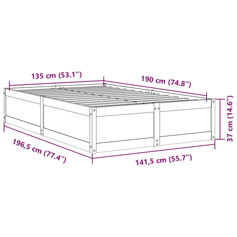 Cadre de lit sans matelas blanc 135x190 cm bois de pin massif - 9