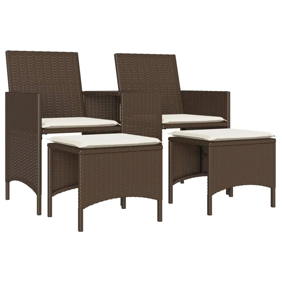Canapé de jardin 2 places avec table et tabourets marron rotin - 2