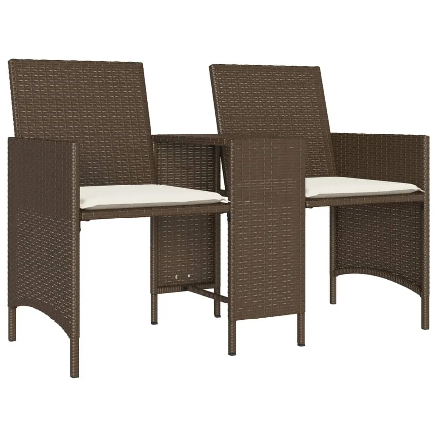 Canapé de jardin 2 places avec table et tabourets marron rotin - 4