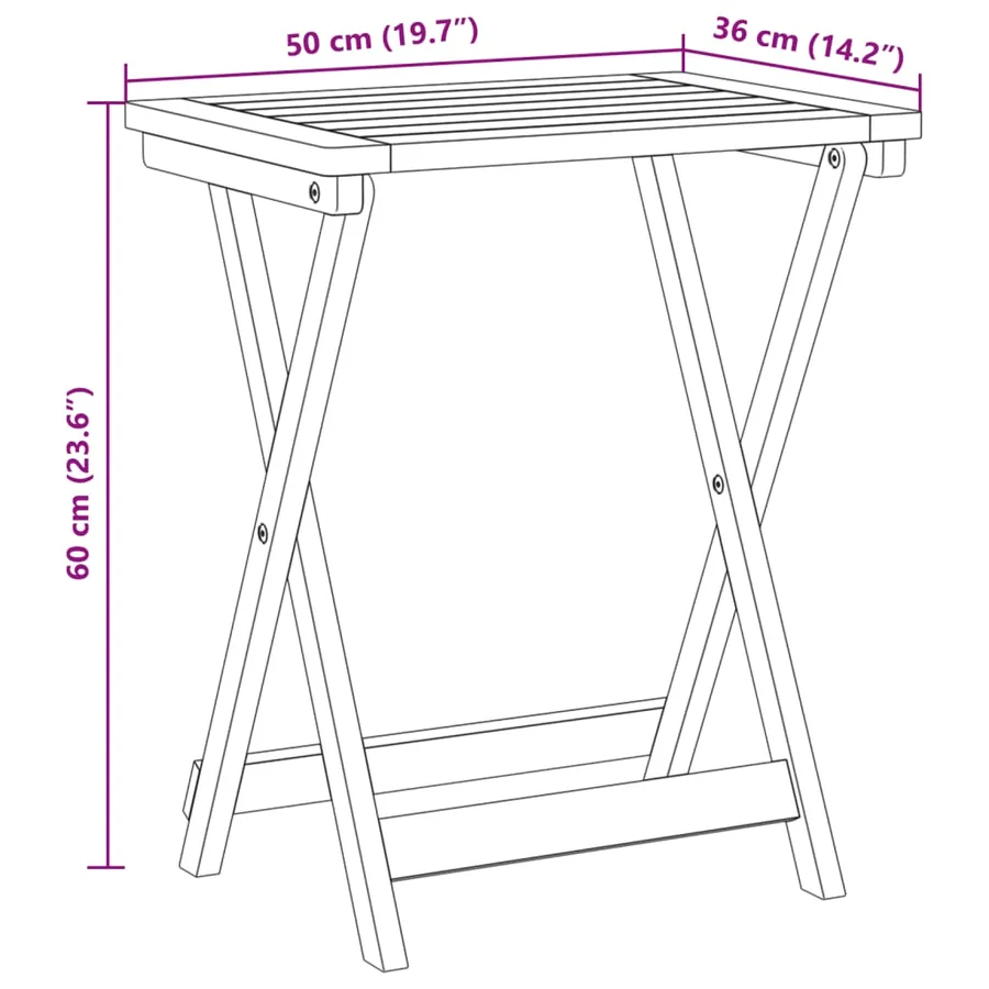 Ensemble à manger de jardin pliable 3 pcs bois d'acacia massif - 10