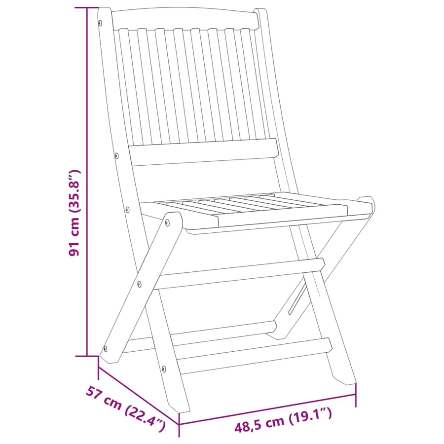 Ensemble à manger de jardin pliable 3 pcs bois d'acacia massif - 11
