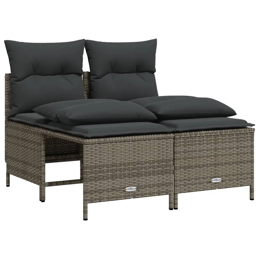 Salon de jardin 4 pcs avec coussins gris résine tressée - 2
