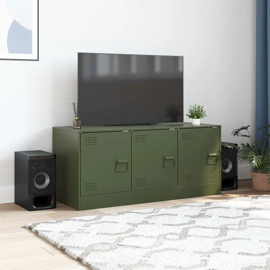 Meuble TV vert olive 99x39x44 cm acier - 3