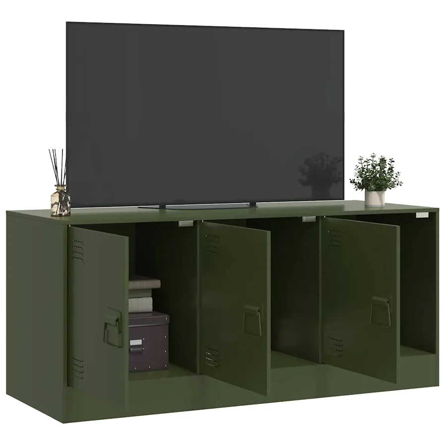 Meuble TV vert olive 99x39x44 cm acier - 4