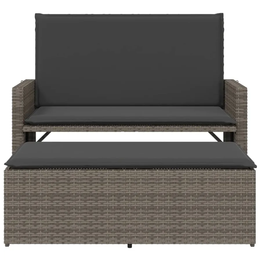 Banc de jardin avec coussins et repose-pied gris résine tressée - 5