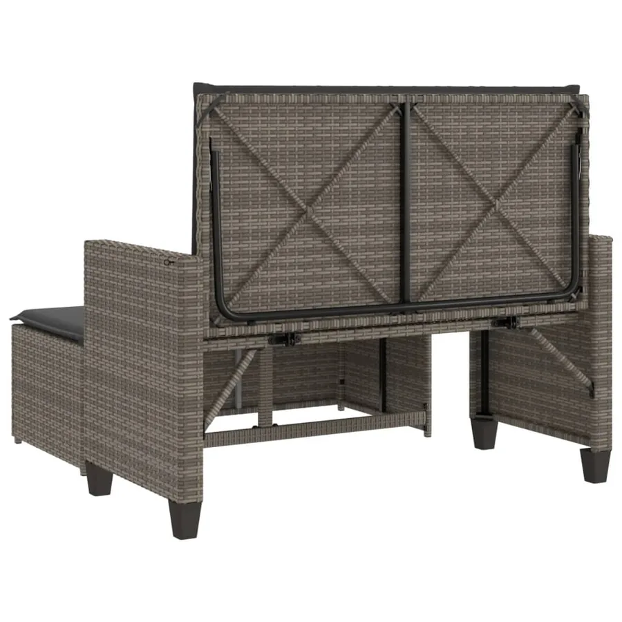 Banc de jardin avec coussins et repose-pied gris résine tressée - 7