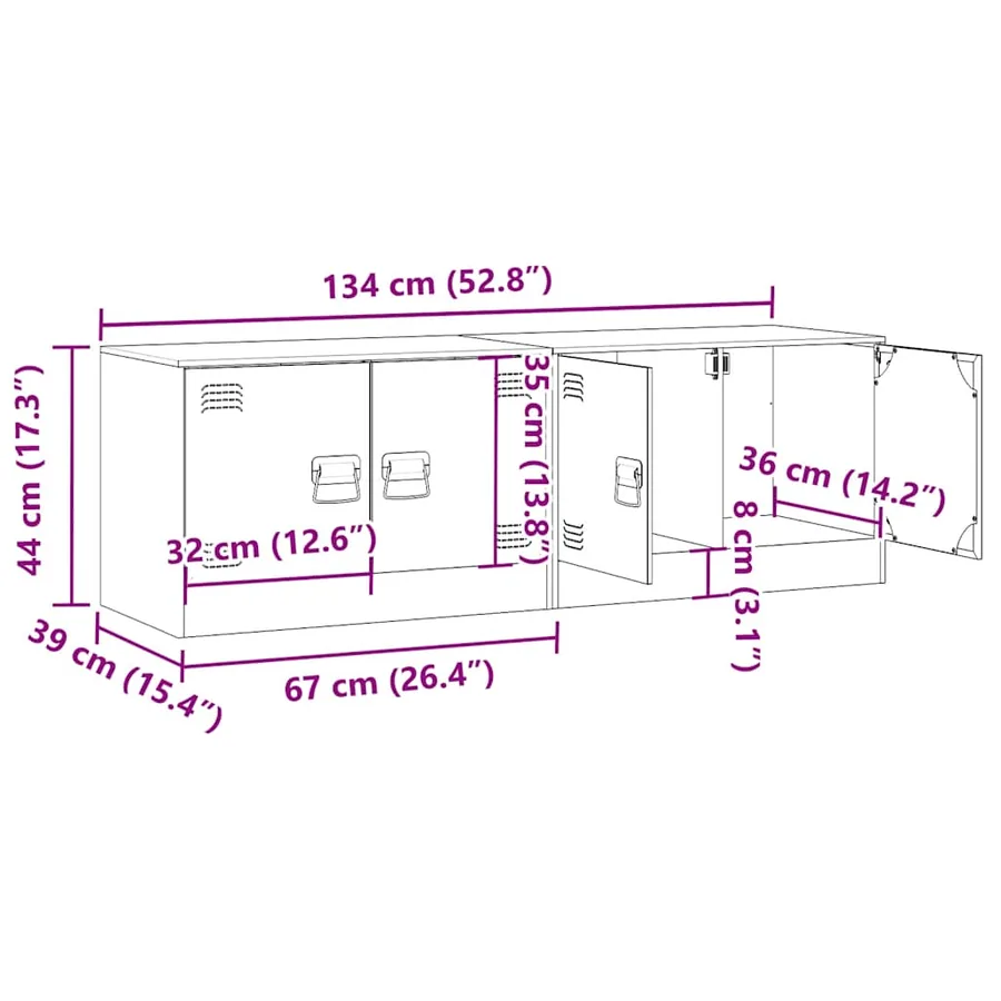 Meubles TV 2 pcs noir 67x39x44 cm acier - 14
