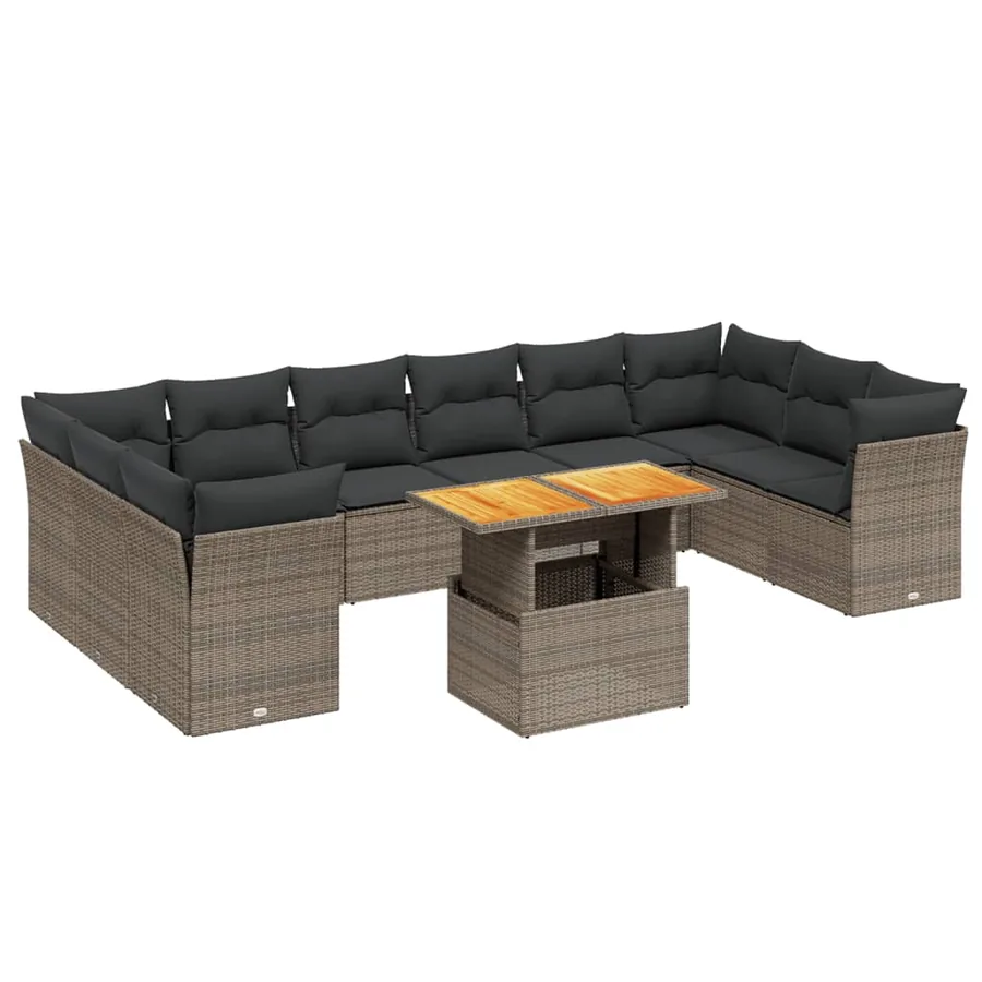 Salon de jardin 11 pcs avec coussins gris résine tressée - 2