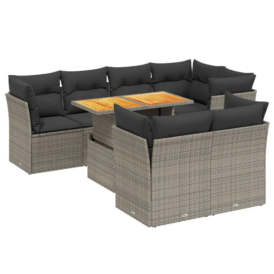 Salon de jardin 8 pcs avec coussins gris résine tressée - 2
