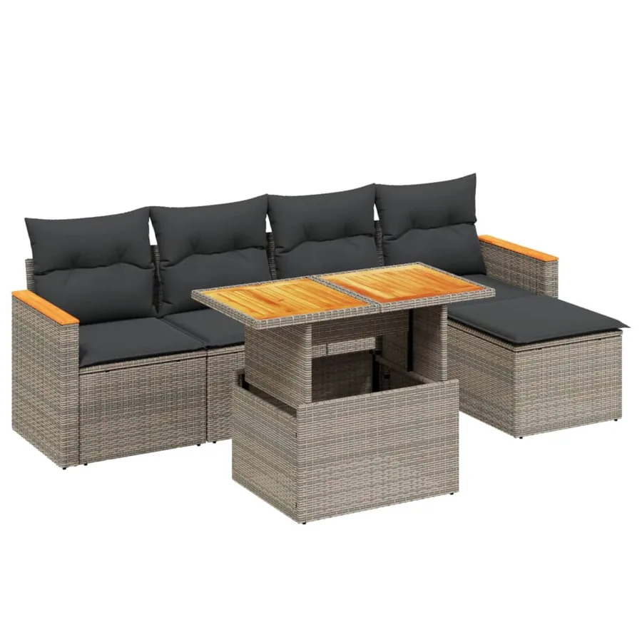 Salon de jardin 6 pcs avec coussins gris résine tressée - 2