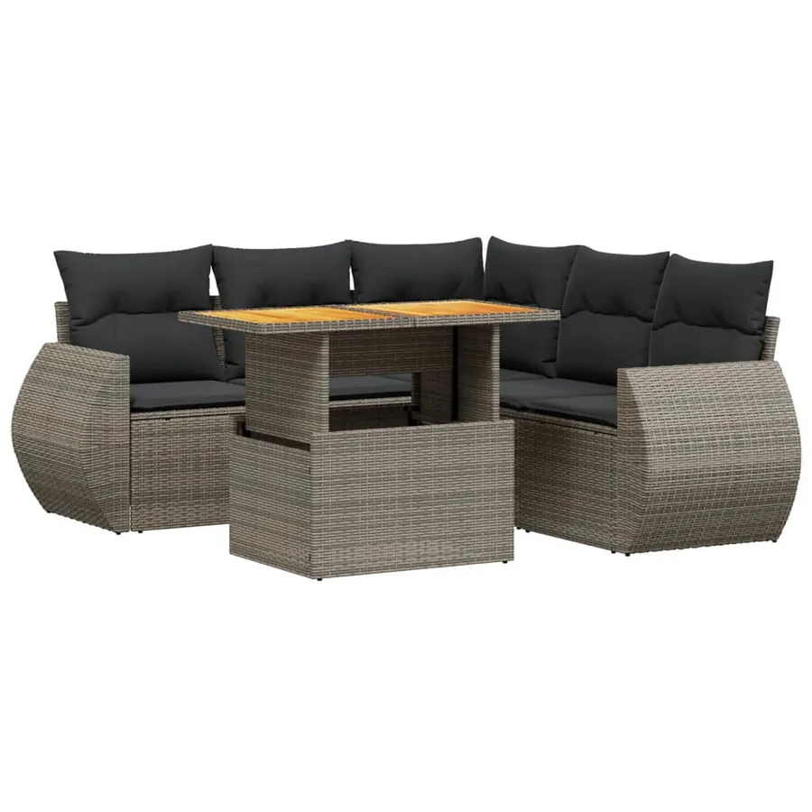 Salon de jardin 6 pcs avec coussins gris résine tressée - 2