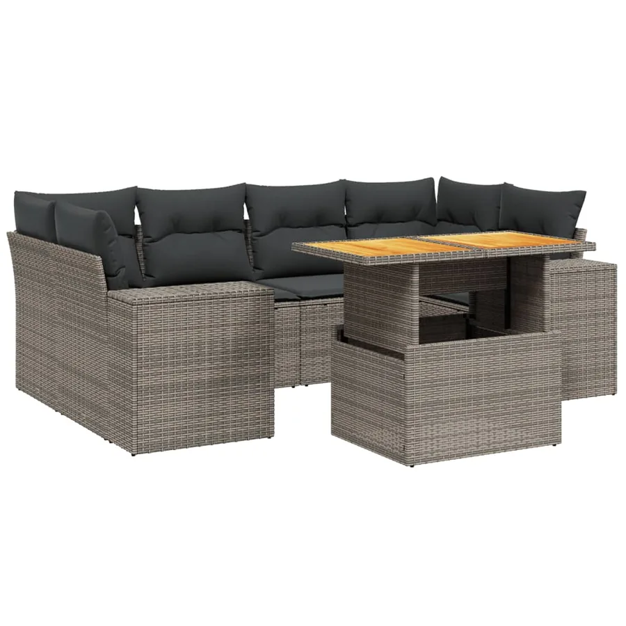 Salon de jardin avec coussins 7 pcs gris résine tressée - 2