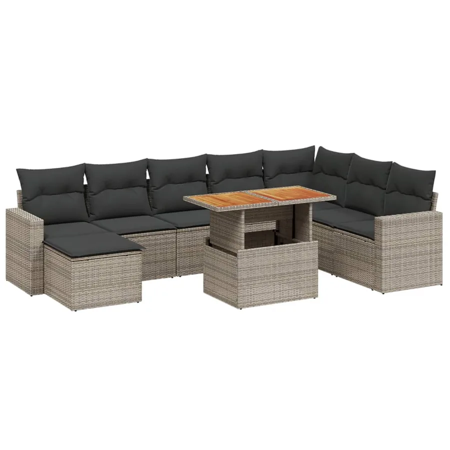 Salon de jardin 9 pcs avec coussins gris résine tressée - 2