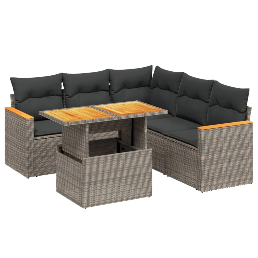 Salon de jardin 6 pcs avec coussins gris résine tressée - 2
