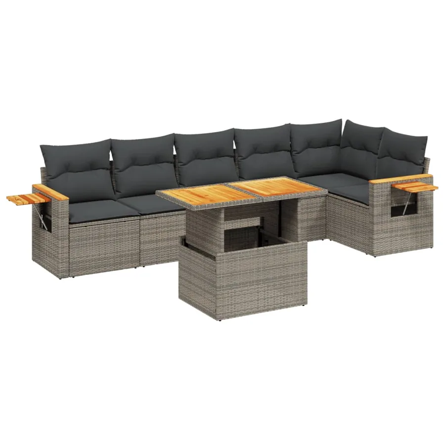 Salon de jardin avec coussins 7 pcs gris résine tressée - 2