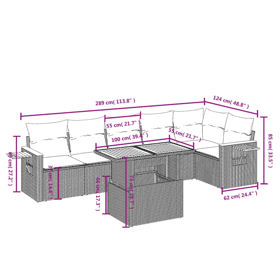 Salon de jardin avec coussins 7 pcs gris résine tressée - 3