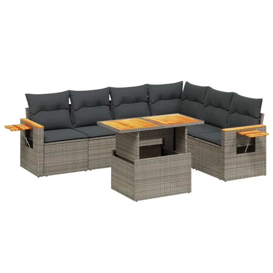 Salon de jardin avec coussins 7 pcs gris résine tressée - 2