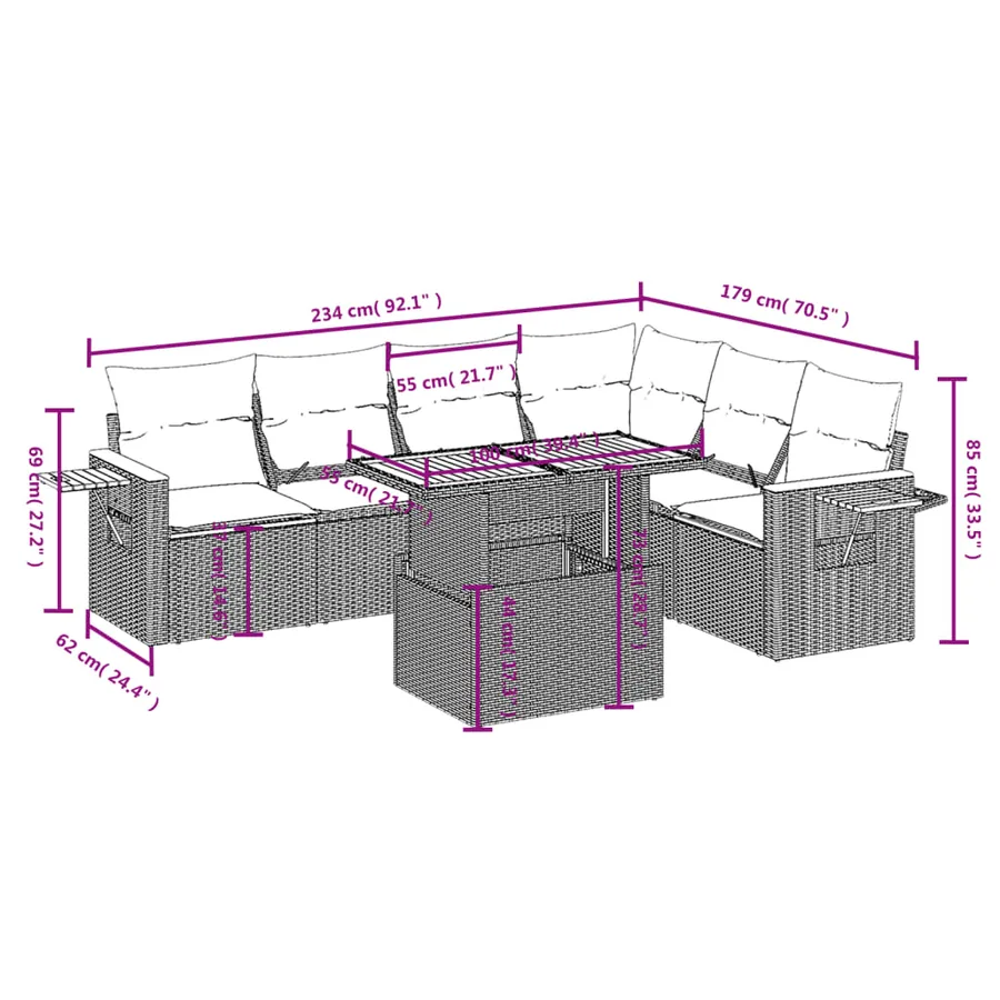 Salon de jardin avec coussins 7 pcs gris résine tressée - 3