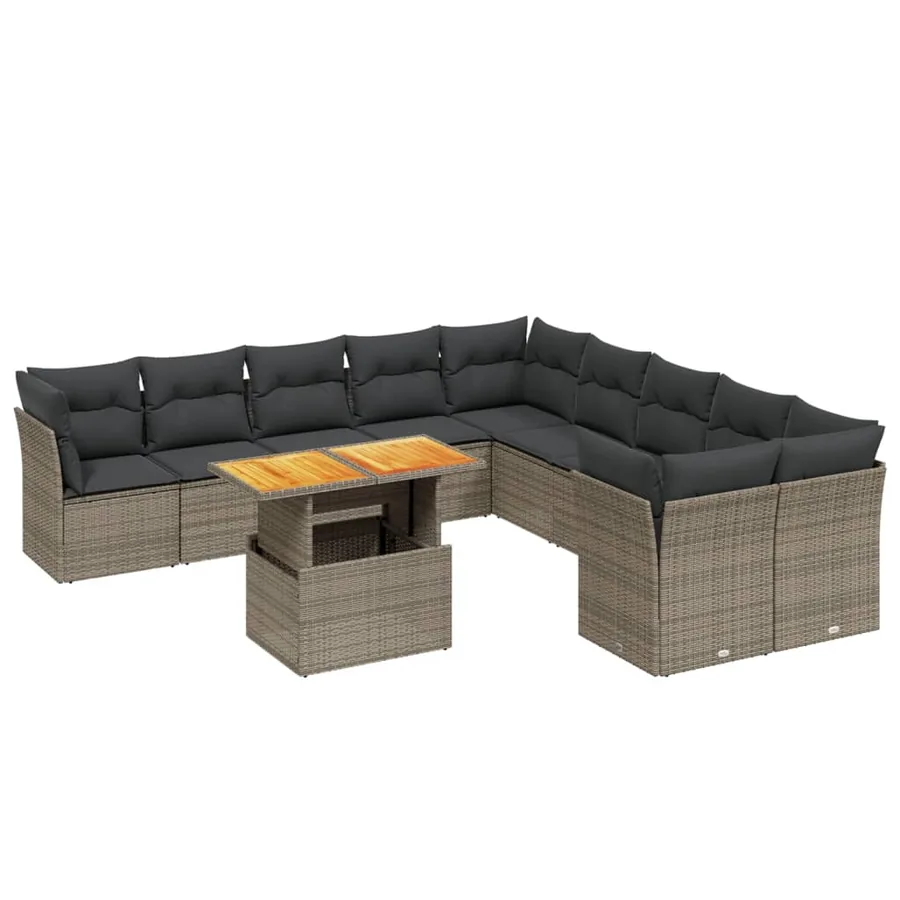 Salon de jardin 11 pcs avec coussins gris résine tressée - 2
