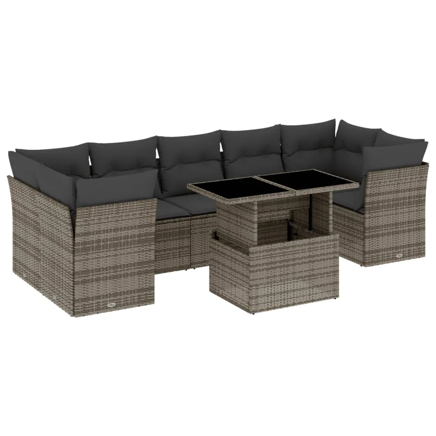 Salon de jardin 8 pcs avec coussins gris résine tressée - 2