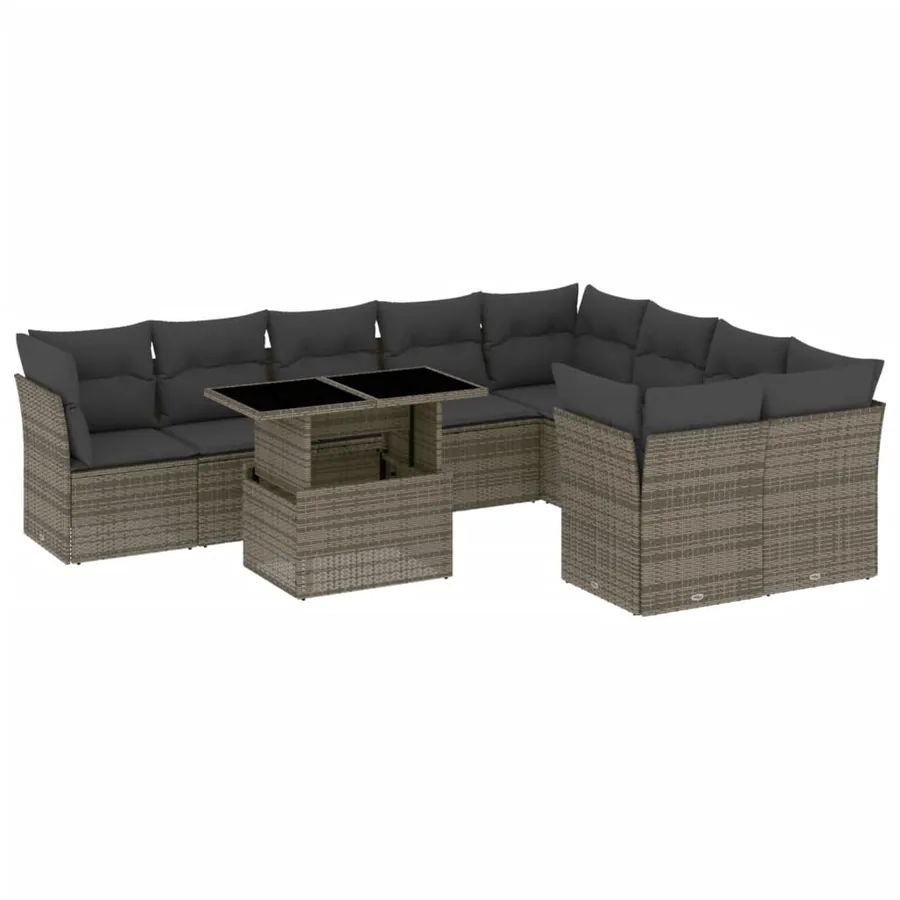 Salon de jardin avec coussins 10 pcs gris résine tressée - 2