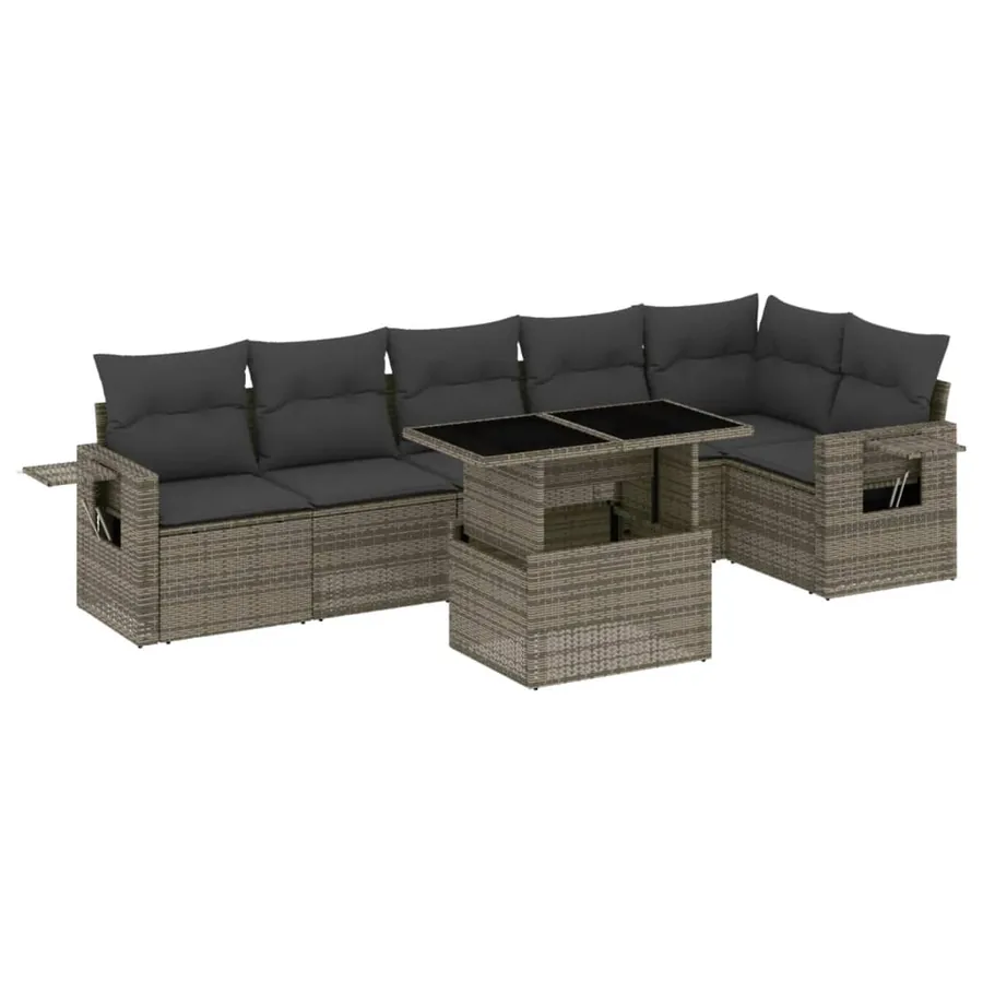 Salon de jardin avec coussins 7 pcs gris résine tressée - 2