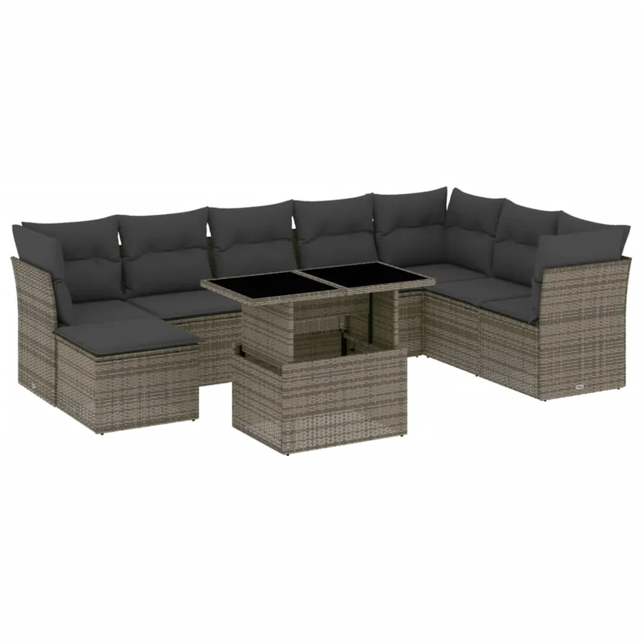 Salon de jardin 9 pcs avec coussins gris résine tressée - 2