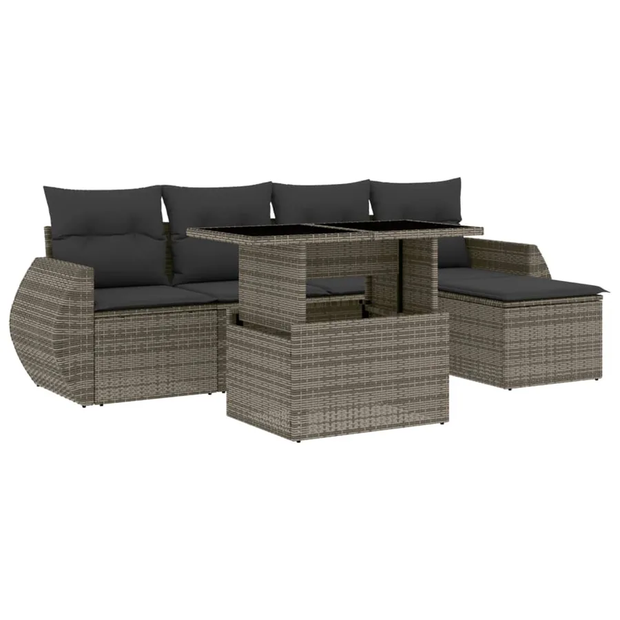 Salon de jardin 6 pcs avec coussins gris résine tressée - 2