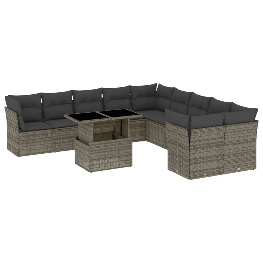 Salon de jardin 11 pcs avec coussins gris résine tressée - 2