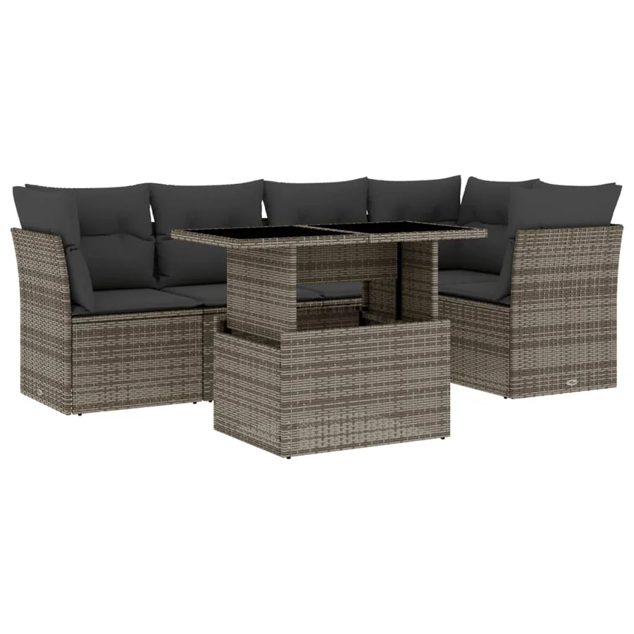 Salon de jardin 6 pcs avec coussins gris résine tressée - 2