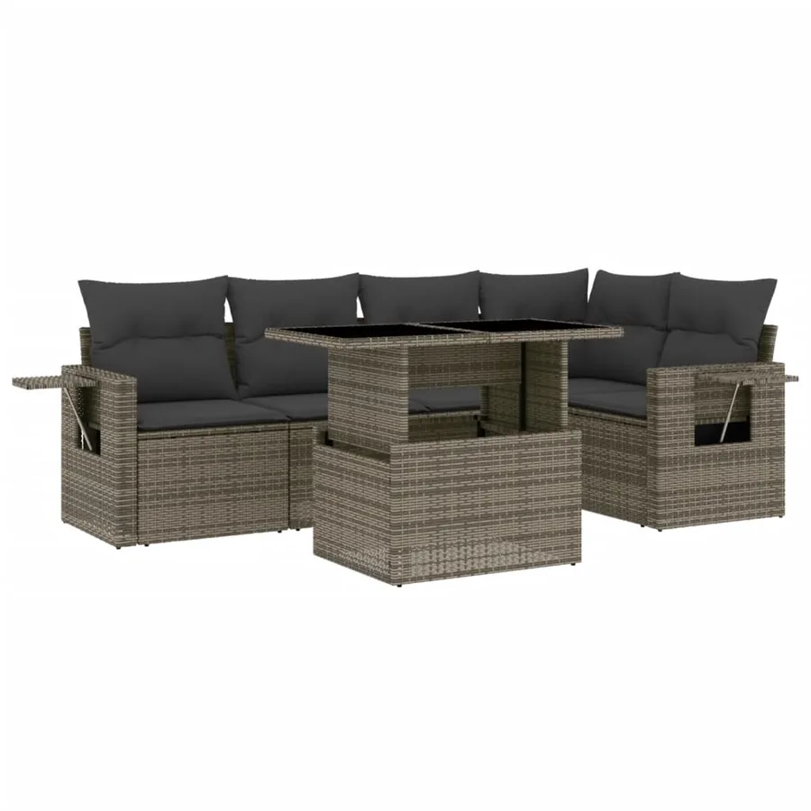 Salon de jardin 6 pcs avec coussins gris résine tressée - 2