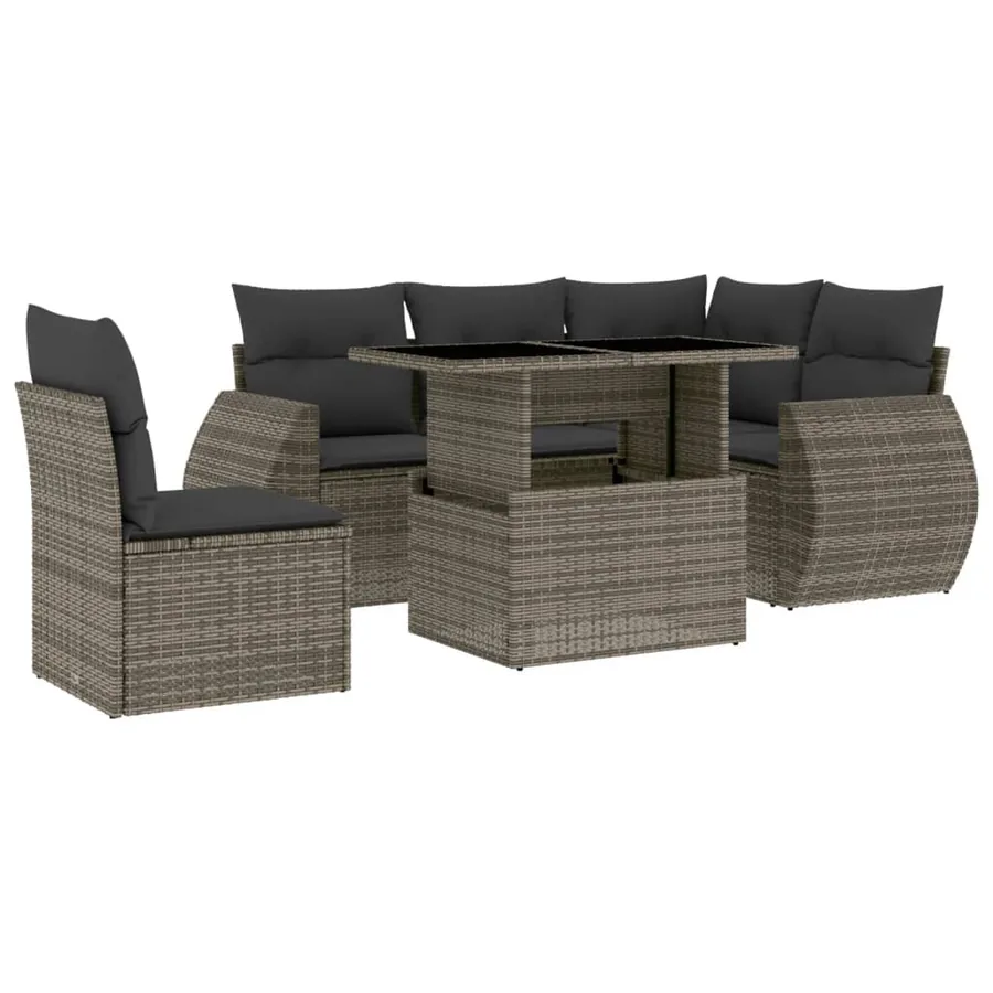 Salon de jardin 6 pcs avec coussins gris résine tressée - 2