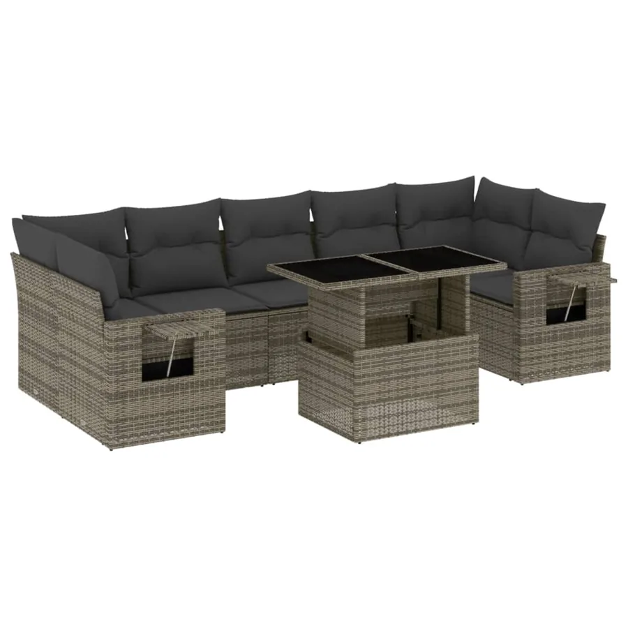 Salon de jardin 8 pcs avec coussins gris résine tressée - 2