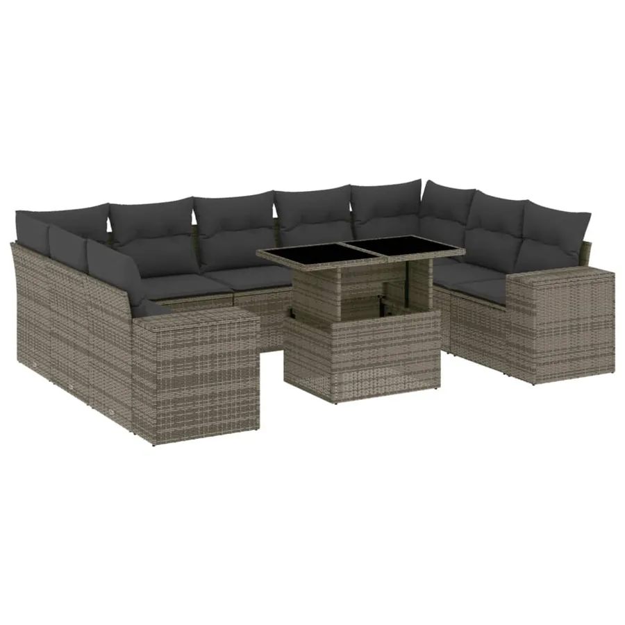Salon de jardin avec coussins 10 pcs gris résine tressée - 2