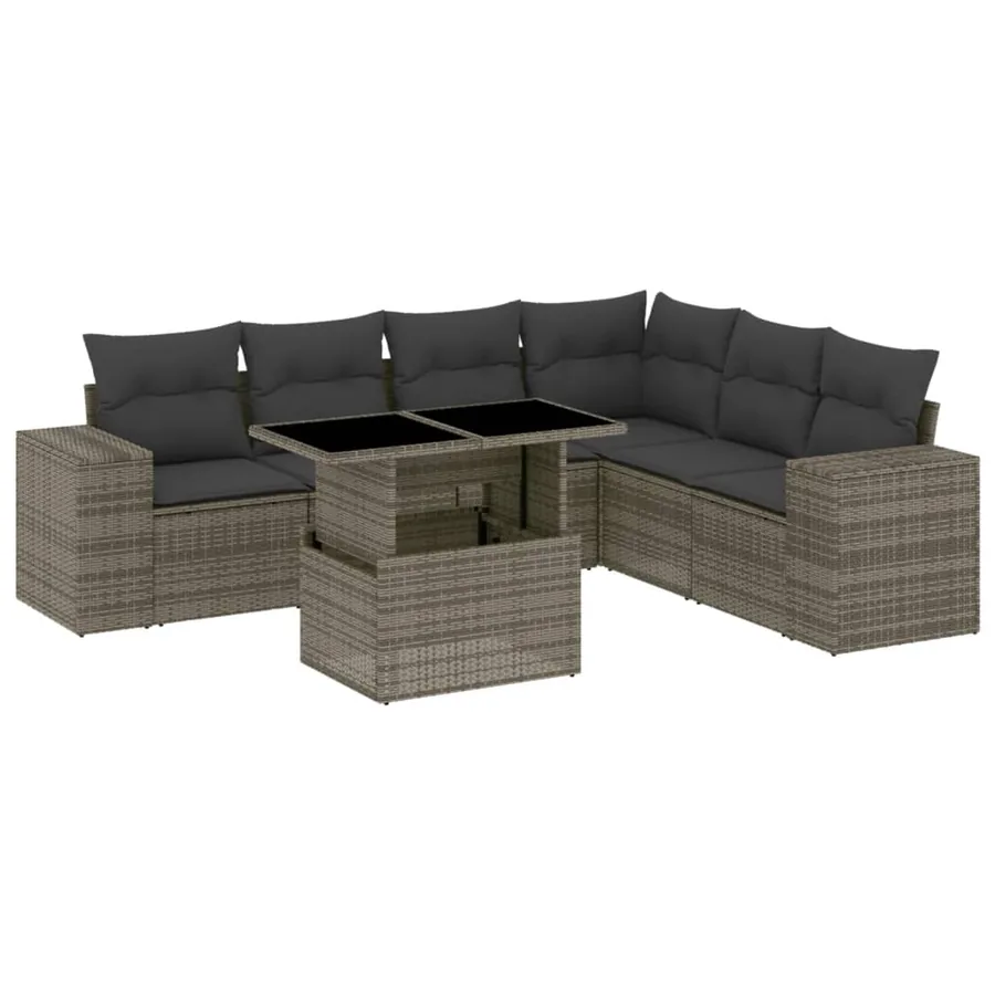 Salon de jardin avec coussins 7 pcs gris résine tressée - 2