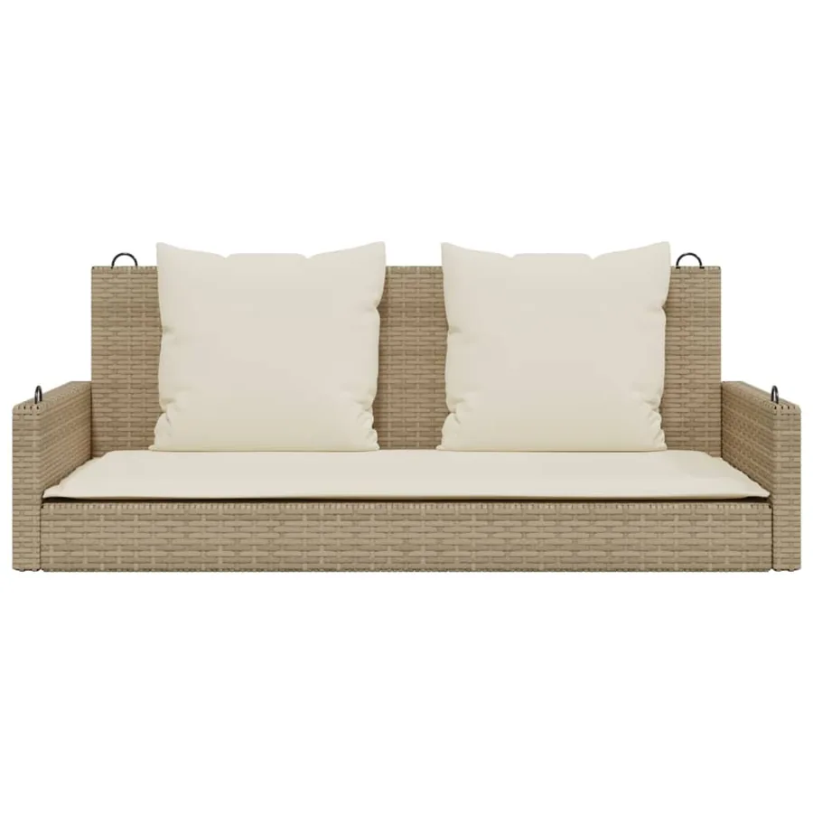 Balancelle avec coussins beige 119x56x48 cm résine tressée - 4