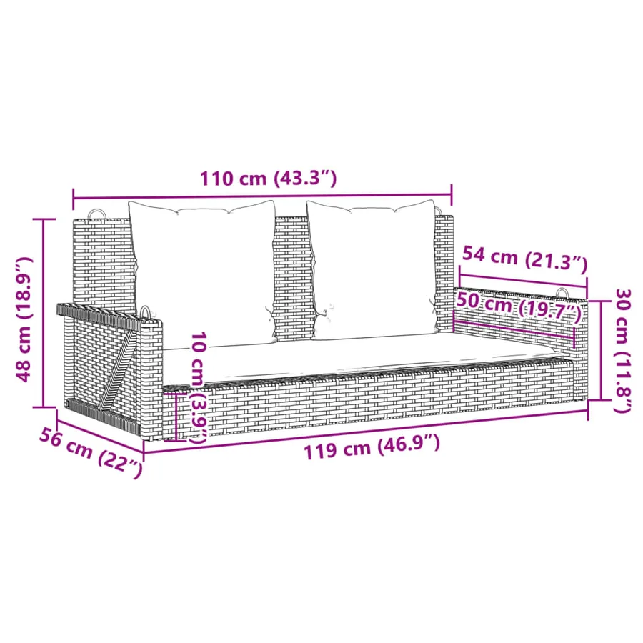 Balancelle avec coussins beige 119x56x48 cm résine tressée - 9