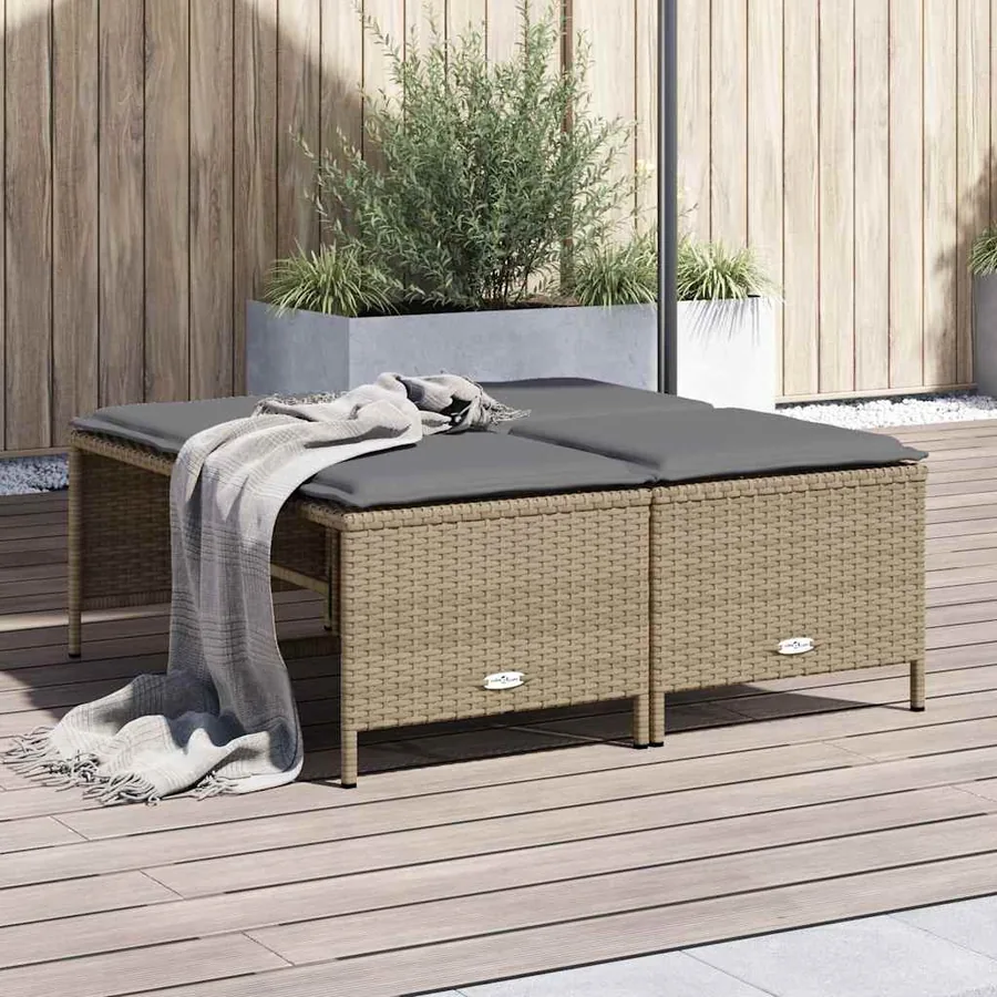 Tabourets de jardin avec coussins lot de 4 beige résine tressée