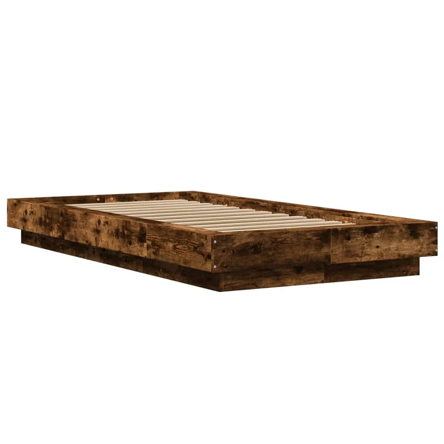 Cadre de lit et lumières LED sans matelas chêne fumé 75x190 cm - 3