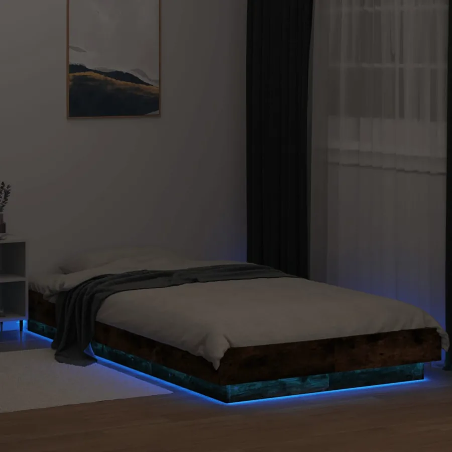 Cadre de lit et lumières LED sans matelas chêne fumé 75x190 cm - 4